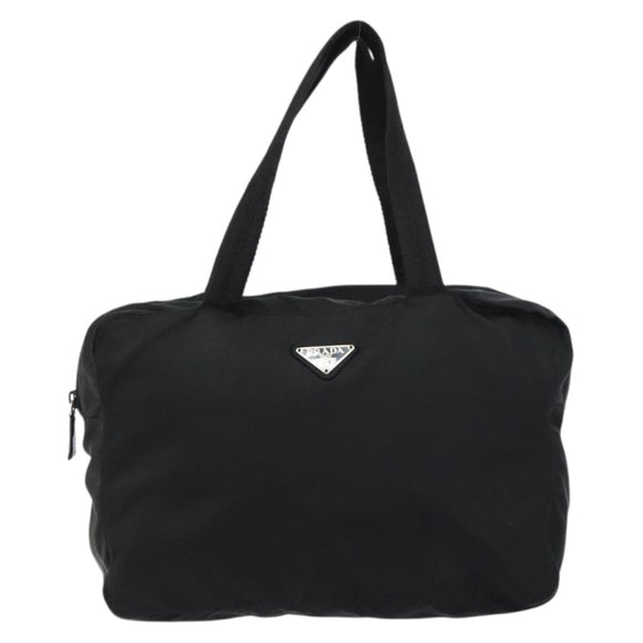 PRADA Tote Bag Nylon Black Silver Auth bs32081