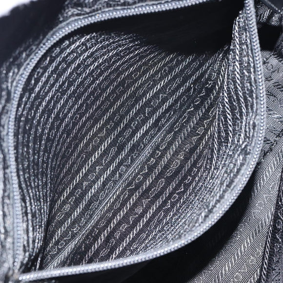PRADA Tote Bag Nylon Black Silver Auth bs32081