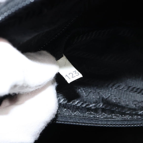 PRADA Tote Bag Nylon Black Silver Auth bs32081