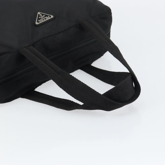 PRADA Tote Bag Nylon Black Silver Auth bs32081