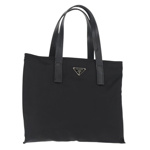 PRADA Tote Bag Nylon Black Silver Auth bs32082