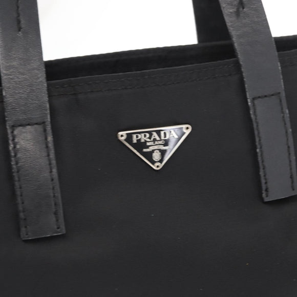 PRADA Tote Bag Nylon Black Silver Auth bs32082