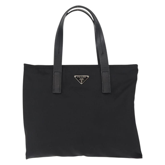 PRADA Tote Bag Nylon Black Silver Auth bs32082