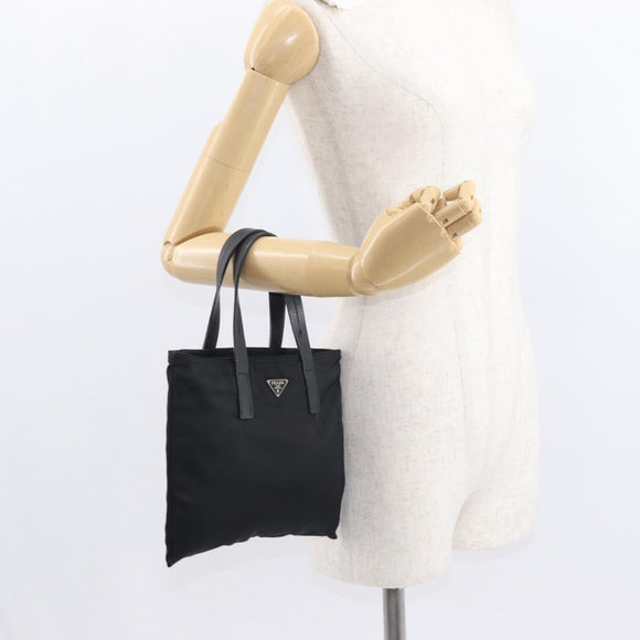 PRADA Tote Bag Nylon Black Silver Auth bs32082