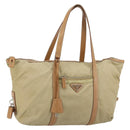 PRADA Tote Bag Nylon Beige Silver Auth bs32083-1