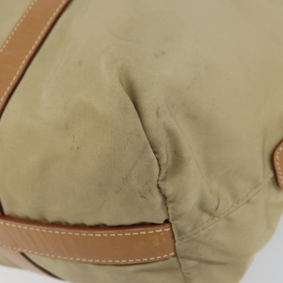 PRADA Tote Bag Nylon Beige Silver Auth bs32083