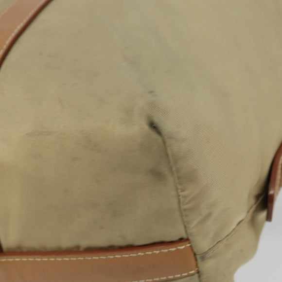 PRADA Tote Bag Nylon Beige Silver Auth bs32083