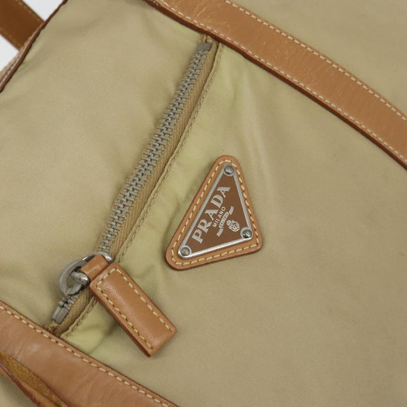 PRADA Tote Bag Nylon Beige Silver Auth bs32083