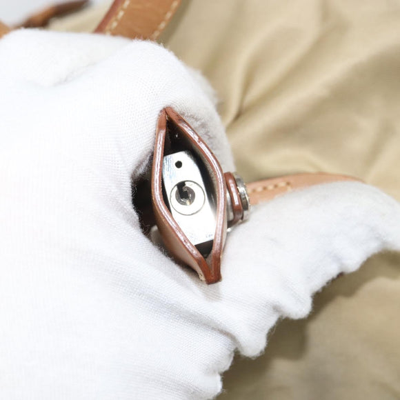 PRADA Tote Bag Nylon Beige Silver Auth bs32083