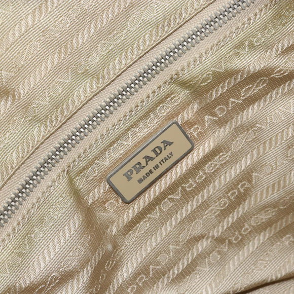 PRADA Tote Bag Nylon Beige Silver Auth bs32083