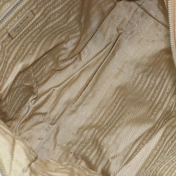 PRADA Tote Bag Nylon Beige Silver Auth bs32083