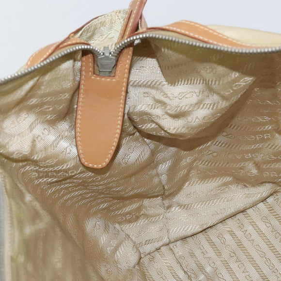 PRADA Tote Bag Nylon Beige Silver Auth bs32083
