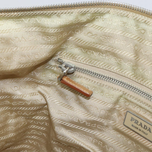 PRADA Tote Bag Nylon Beige Silver Auth bs32083