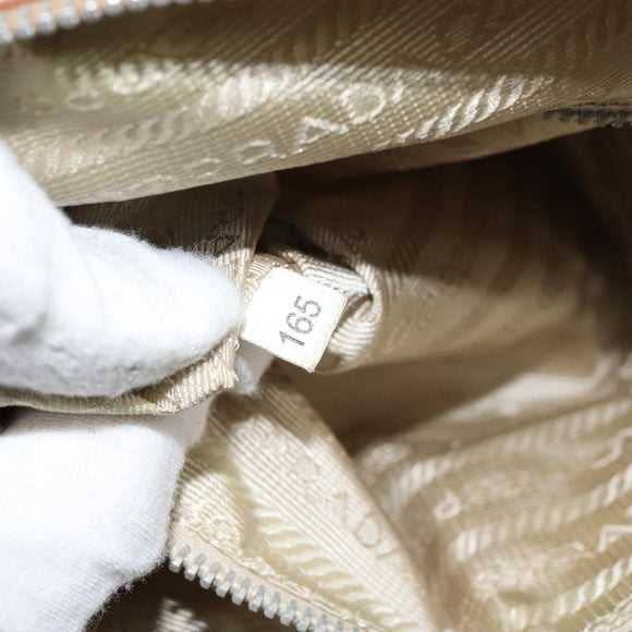 PRADA Tote Bag Nylon Beige Silver Auth bs32083