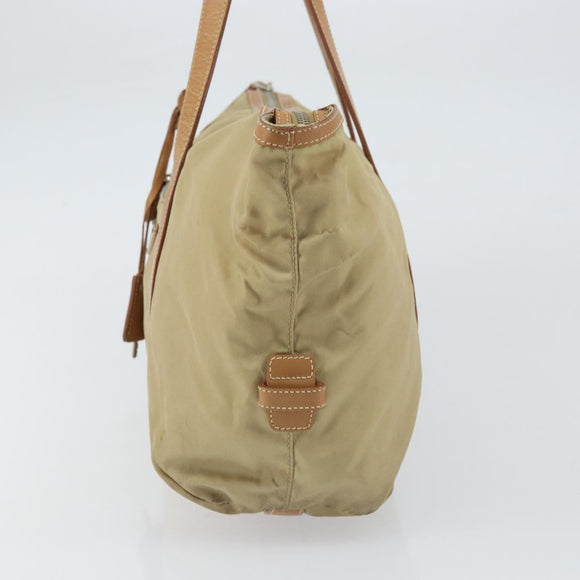 PRADA Tote Bag Nylon Beige Silver Auth bs32083