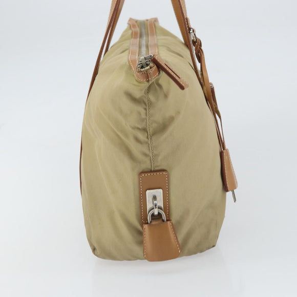 PRADA Tote Bag Nylon Beige Silver Auth bs32083
