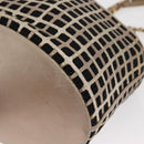 CHANEL Ketting Schoudertas Nylon Leer Zwart Goud CC Auth bs32086-14