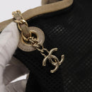 CHANEL Ketting Schoudertas Nylon Leer Zwart Goud CC Auth bs32086-10