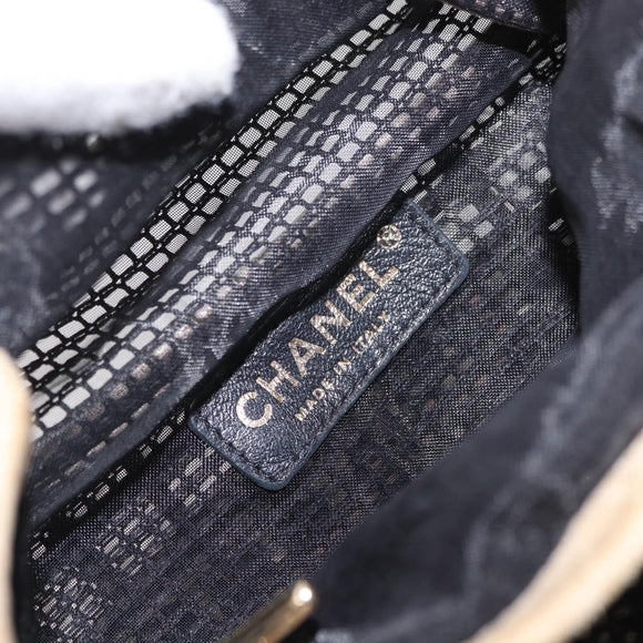 CHANEL Ketting Schoudertas Nylon Leer Zwart Goud CC Auth bs32086
