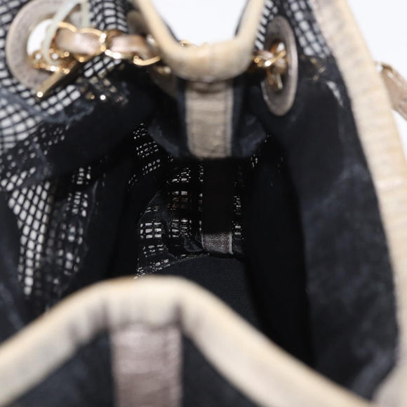 CHANEL Ketting Schoudertas Nylon Leer Zwart Goud CC Auth bs32086