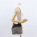 CHANEL Ketting Schoudertas Nylon Leer Zwart Goud CC Auth bs32086-20