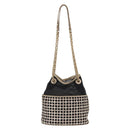 CHANEL Ketting Schoudertas Nylon Leer Zwart Goud CC Auth bs32086-2