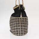 CHANEL Ketting Schoudertas Nylon Leer Zwart Goud CC Auth bs32086-3