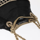 CHANEL Ketting Schoudertas Nylon Leer Zwart Goud CC Auth bs32086-6