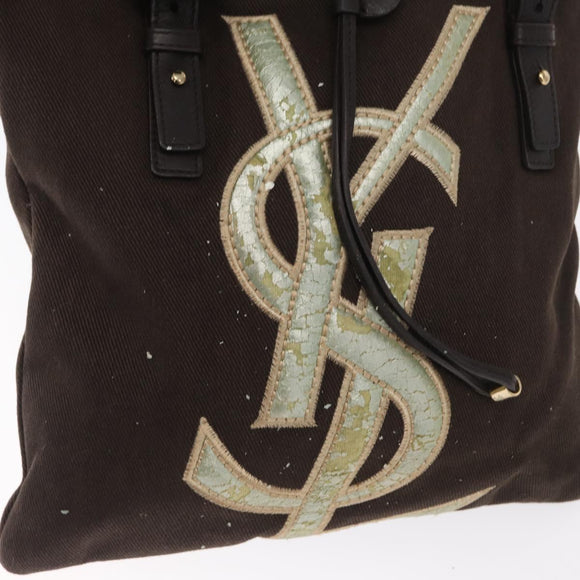 SAINT LAURENT Tote Bag Canvas Black Silver 123435 Auth bs32088
