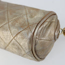 CHANEL Matelasse Pouch Leather Champagne Gold CC Auth bs32089-10