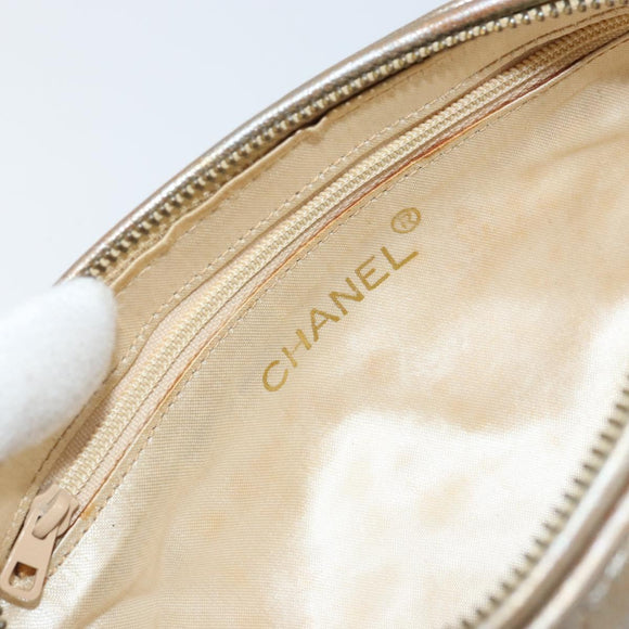 CHANEL Matelasse Pouch Leather Champagne Gold CC Auth bs32089
