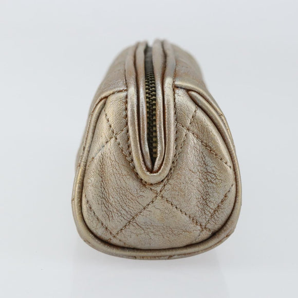 CHANEL Matelasse Pouch Leather Champagne Gold CC Auth bs32089