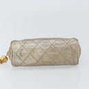 CHANEL Matelasse Pouch Leather Champagne Gold CC Auth bs32089-6