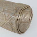 CHANEL Matelasse Pouch Leather Champagne Gold CC Auth bs32089-7