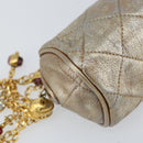 CHANEL Matelasse Pouch Leather Champagne Gold CC Auth bs32089-14