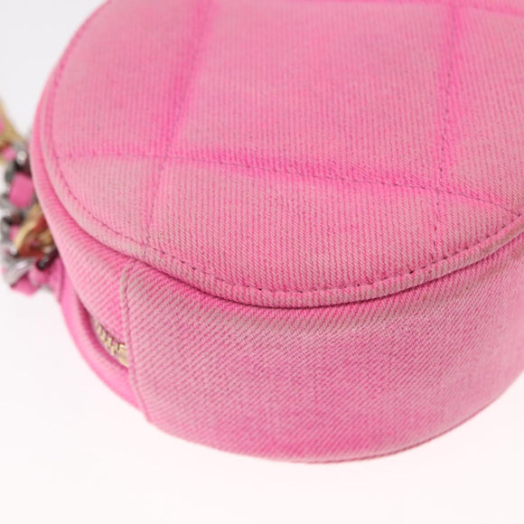 CHANEL Matelassé Chain Shoulder Bag Canvas Pink Gold CC Auth bs32090
