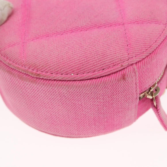 CHANEL Matelassé Chain Shoulder Bag Canvas Pink Gold CC Auth bs32090