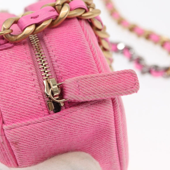 CHANEL Matelassé Chain Shoulder Bag Canvas Pink Gold CC Auth bs32090