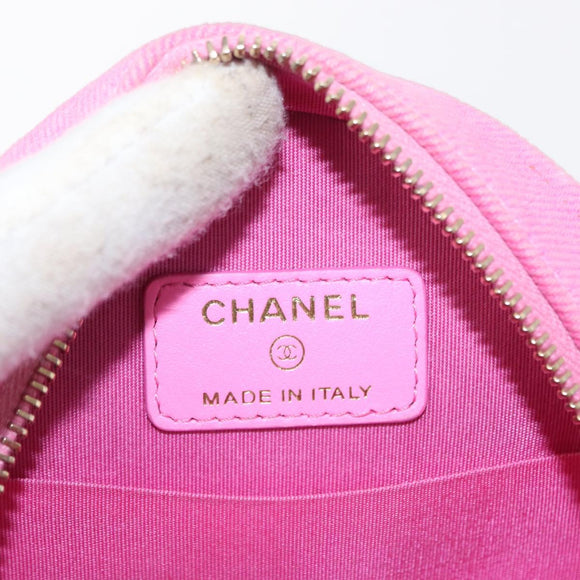 CHANEL Matelassé Chain Shoulder Bag Canvas Pink Gold CC Auth bs32090
