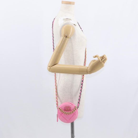 CHANEL Matelassé Chain Shoulder Bag Canvas Pink Gold CC Auth bs32090