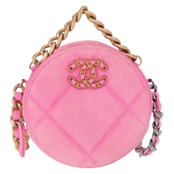 CHANEL Matelassé Chain Shoulder Bag Canvas Pink Gold CC Auth bs32090