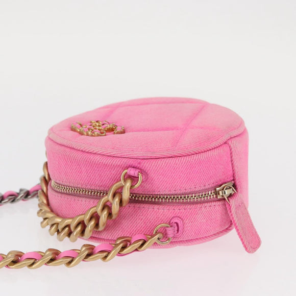 CHANEL Matelassé Chain Shoulder Bag Canvas Pink Gold CC Auth bs32090