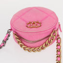 CHANEL Matelassé Chain Shoulder Bag Canvas Pink Gold CC Auth bs32090-6