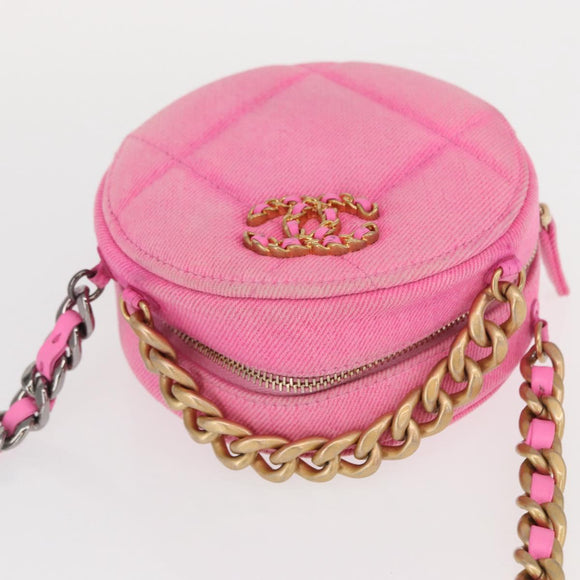 CHANEL Matelassé Chain Shoulder Bag Canvas Pink Gold CC Auth bs32090