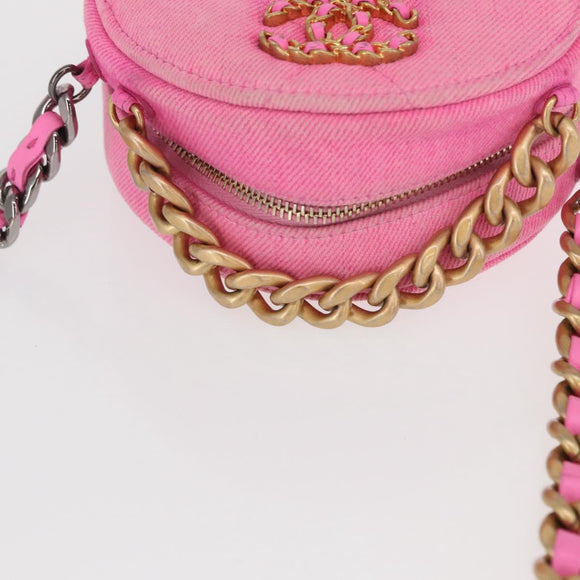CHANEL Matelassé Chain Shoulder Bag Canvas Pink Gold CC Auth bs32090