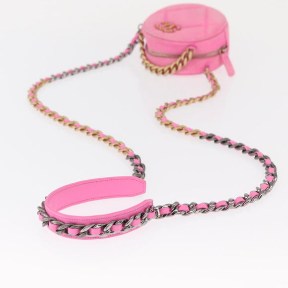 CHANEL Matelassé Chain Shoulder Bag Canvas Pink Gold CC Auth bs32090