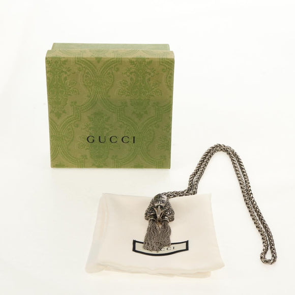 GUCCI Anger Forest Eagle Head Necklace metal Silver Auth bs32093V