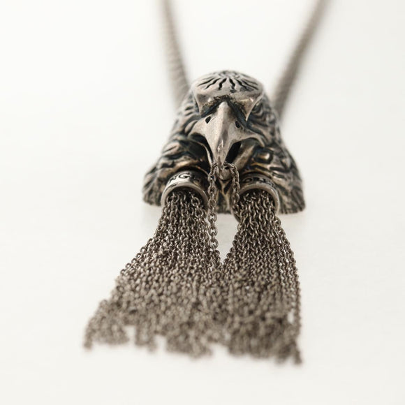 GUCCI Anger Forest Eagle Head Necklace metal Silver Auth bs32093V