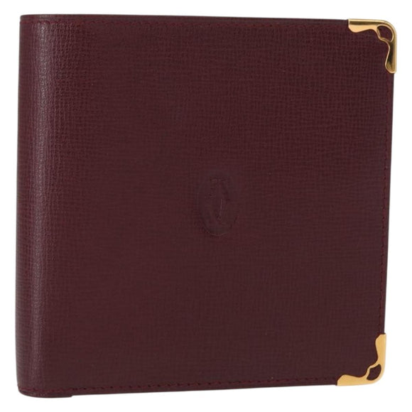 CARTIER Must Line Bifold Wallet Leather Bordeaux Gold Auth bs32096