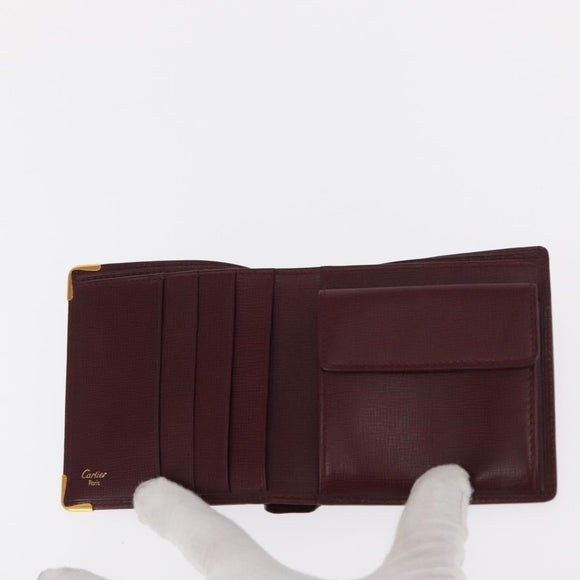 CARTIER Must Line Bifold Wallet Leather Bordeaux Gold Auth bs32096